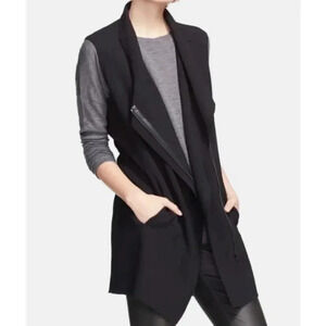 VINCE 100% Wool Vest Sleeveless Jacket Black Asymmetrical Zip Fall
